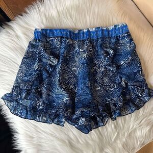 Meraki Blue Ruffle Sheer Paisley Shorts Size Small